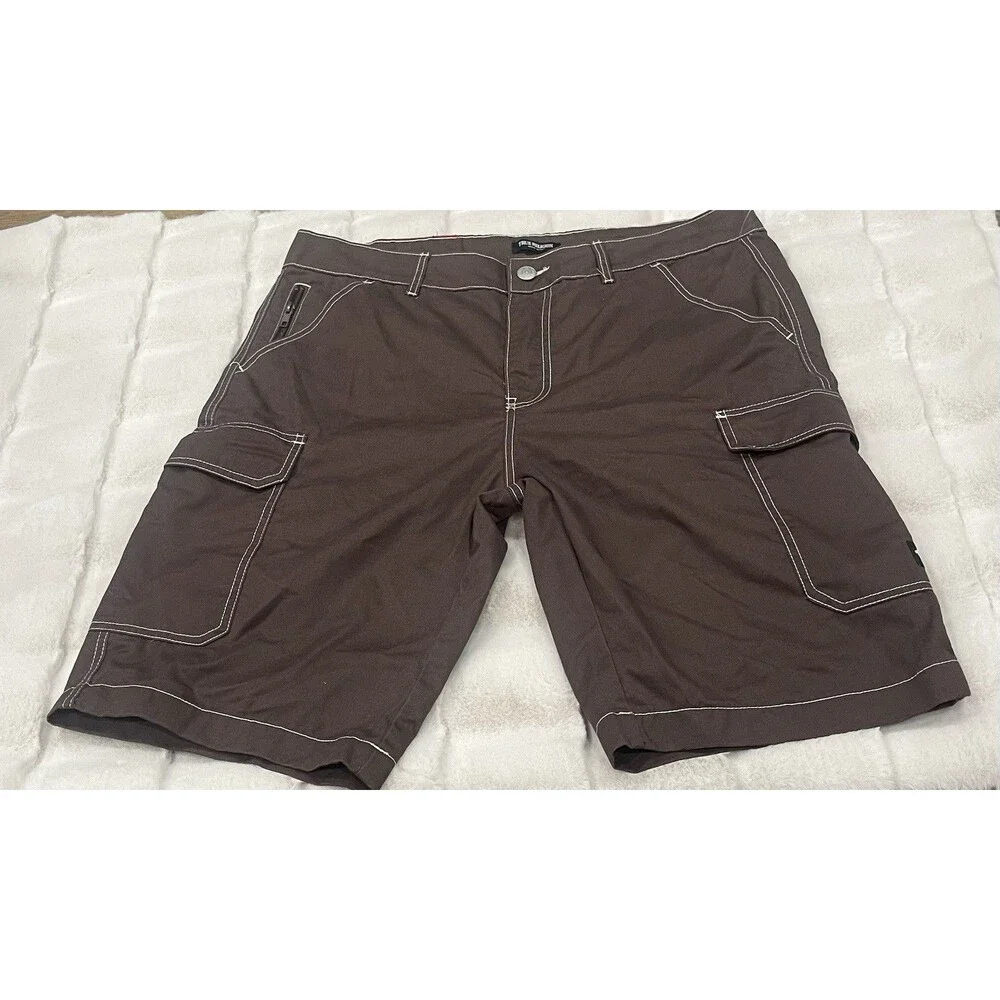 True Religion Cargo Shorts Brown Cotton Canvas Contrast Stitching Utility Men 38